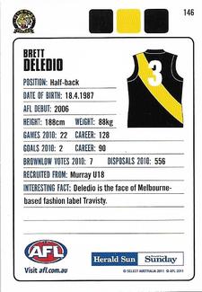 2011 Herald Sun AFL  #146 Brett Deledio Back